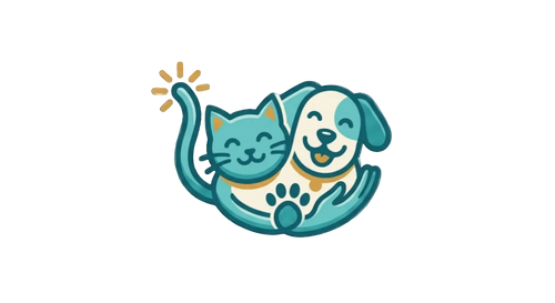 Cartoon illustration of a cat and dog in a hand on a transparent background